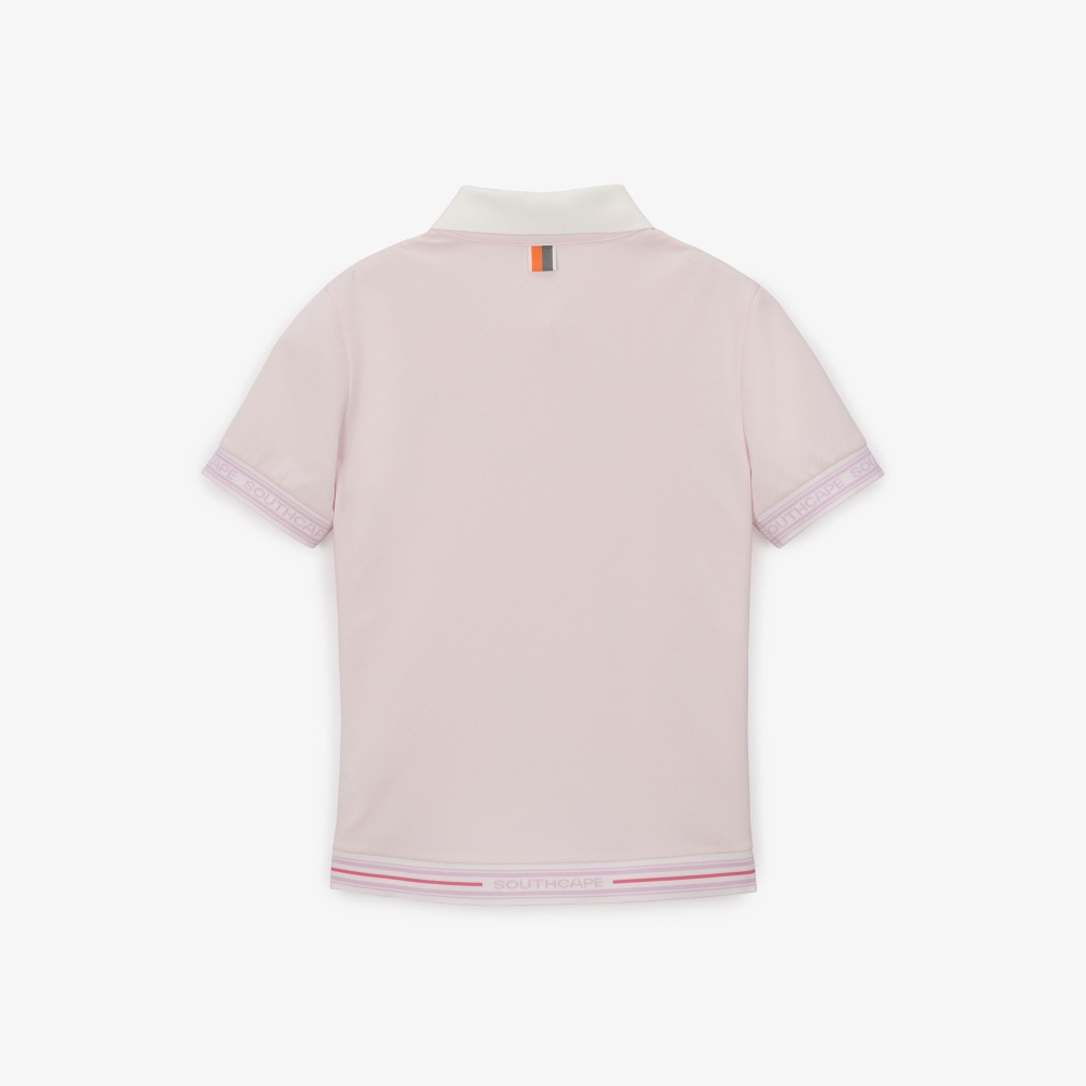 여성 배색 라인 로고 밴드 칼라 티셔츠_라이트 핑크