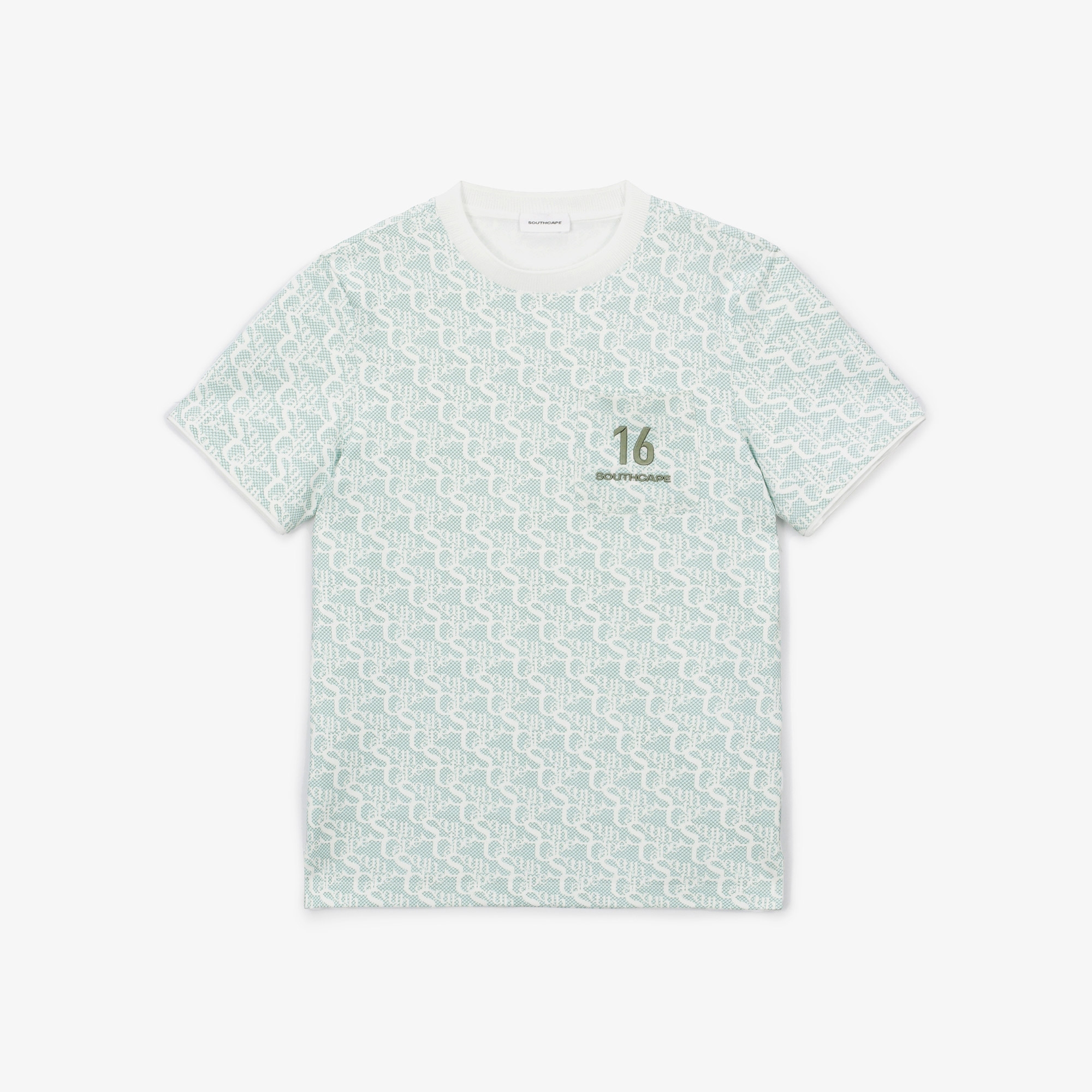 남성 로고 패턴 배색 라운드 티셔츠_민트