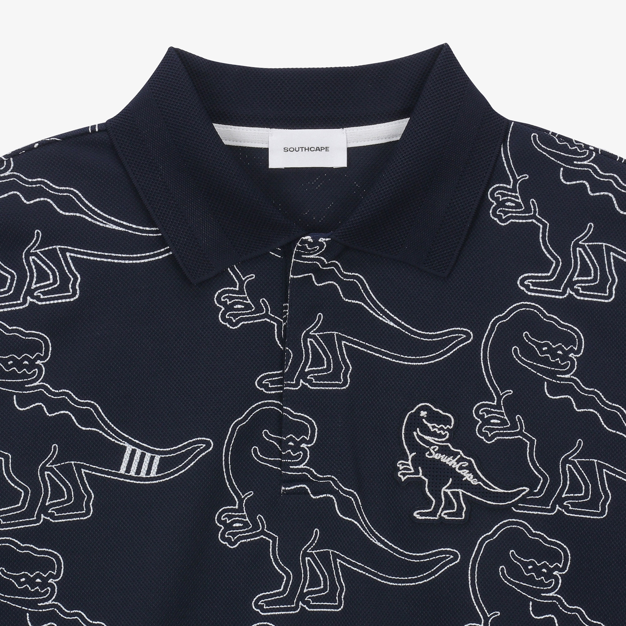 남성 공룡 패턴 칼라 티셔츠_다크 네이비