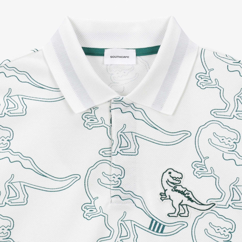 남성 공룡 패턴 칼라 티셔츠_화이트