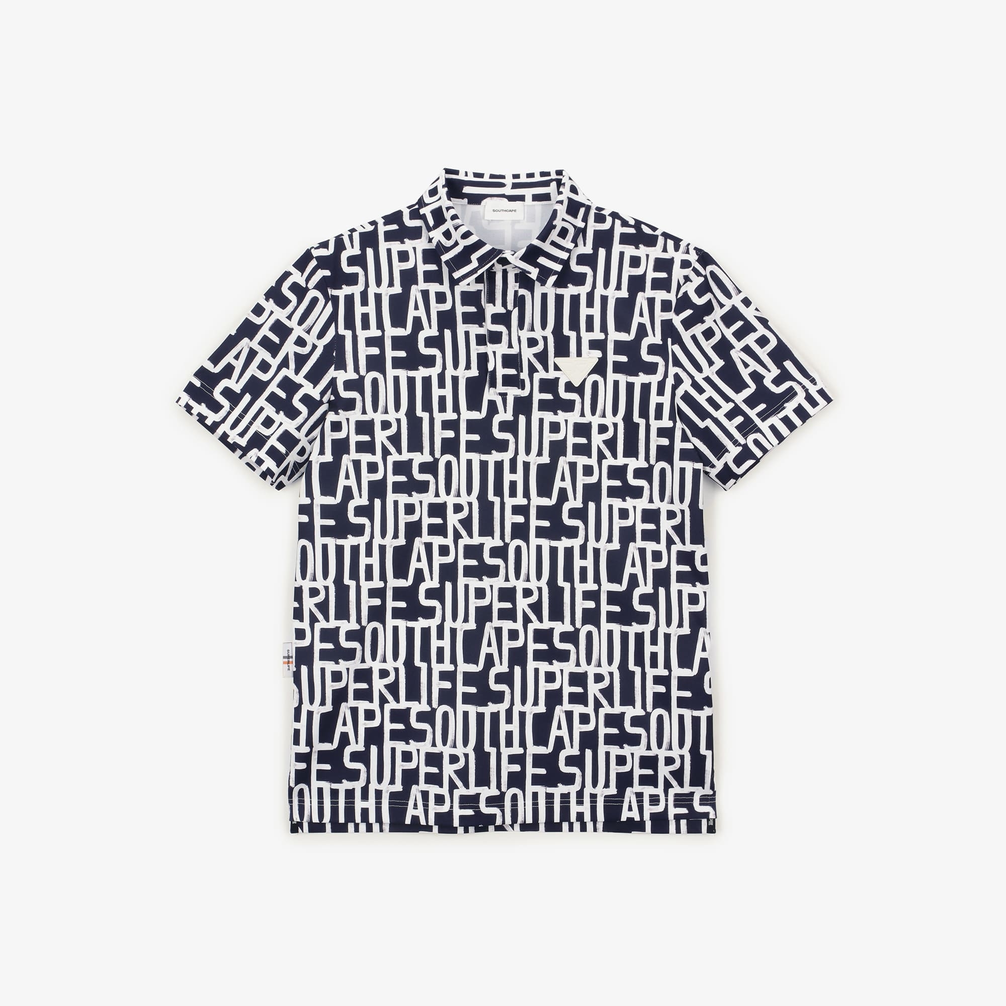 남성 드로잉 로고 패턴 칼라 티셔츠_다크 네이비