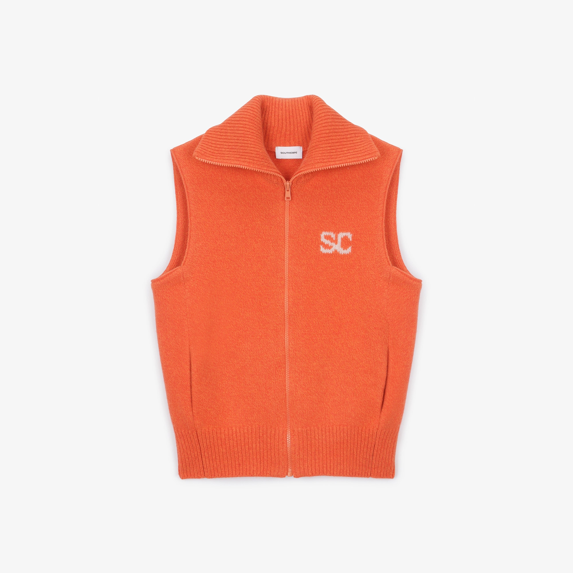 여성 16 칼라 풀집업 니트 베스트_오렌지