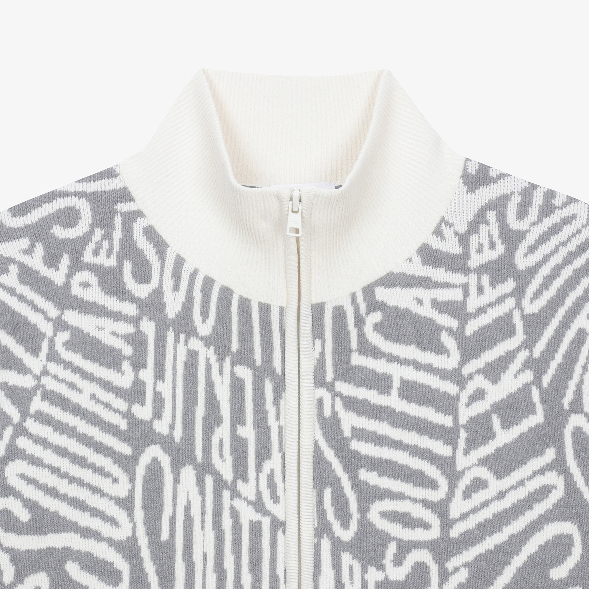 남성 로고 패턴 풀집업 니트_아이보리