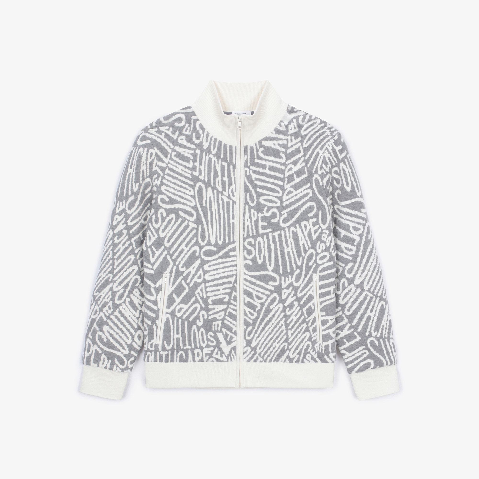 남성 로고 패턴 풀집업 니트_아이보리