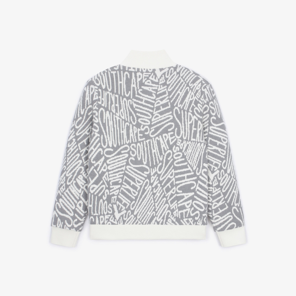 남성 로고 패턴 풀집업 니트_아이보리