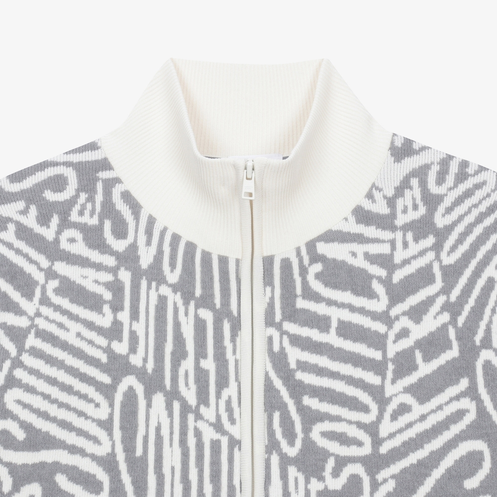 남성 로고 패턴 풀집업 니트_아이보리