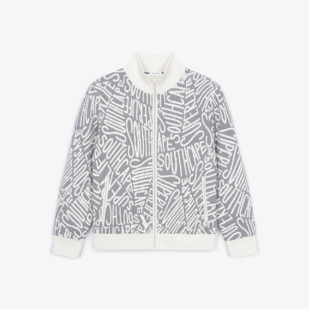 남성 로고 패턴 풀집업 니트_아이보리