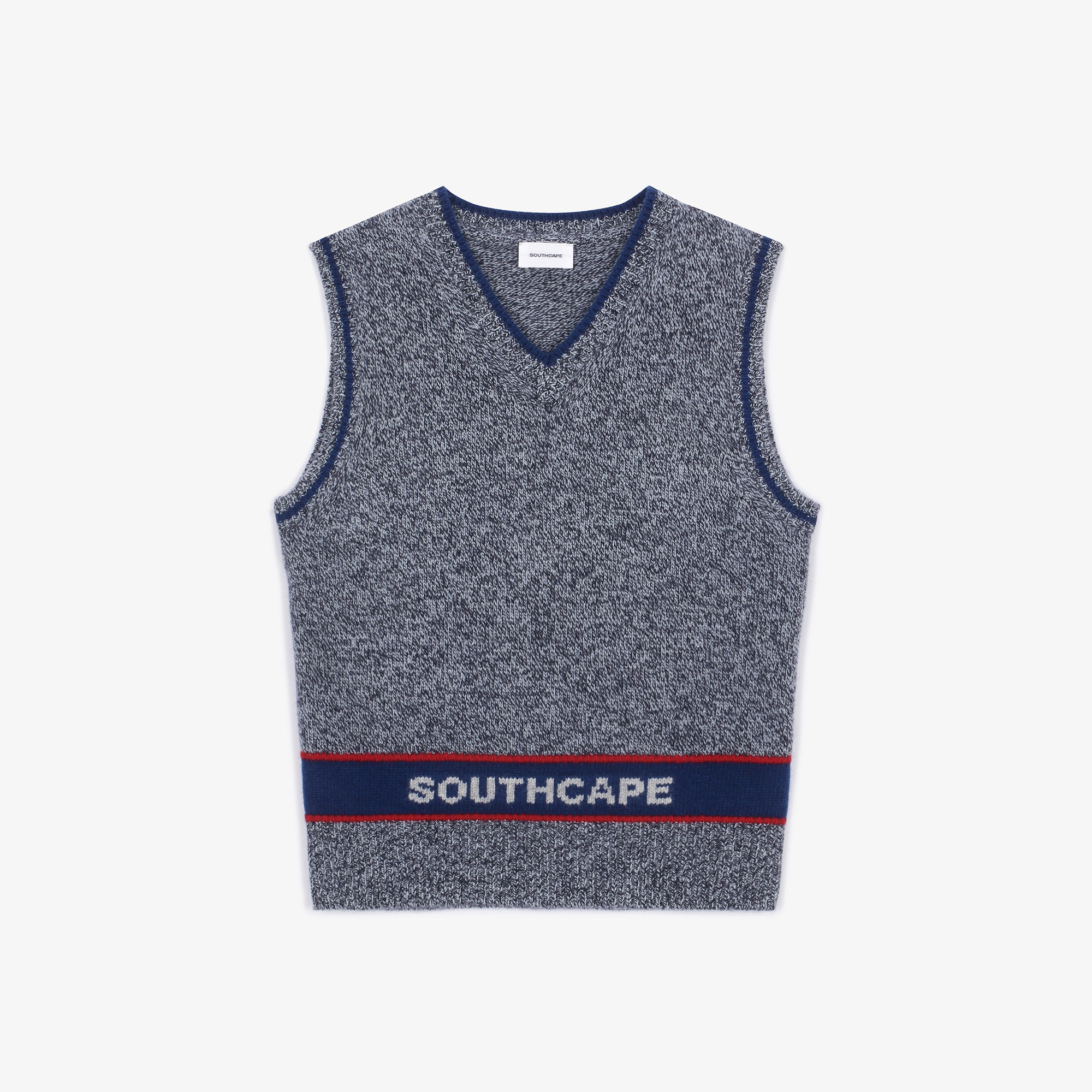 여성 로고 포인트 브이넥 니트 베스트_네이비