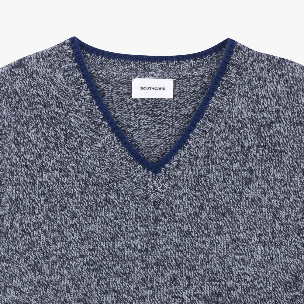 여성 로고 포인트 브이넥 니트 베스트_네이비