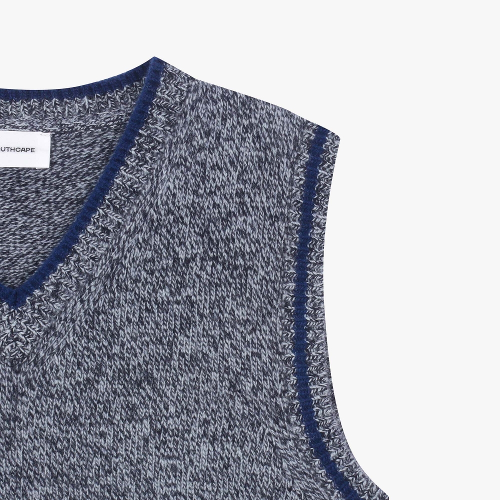 여성 로고 포인트 브이넥 니트 베스트_네이비