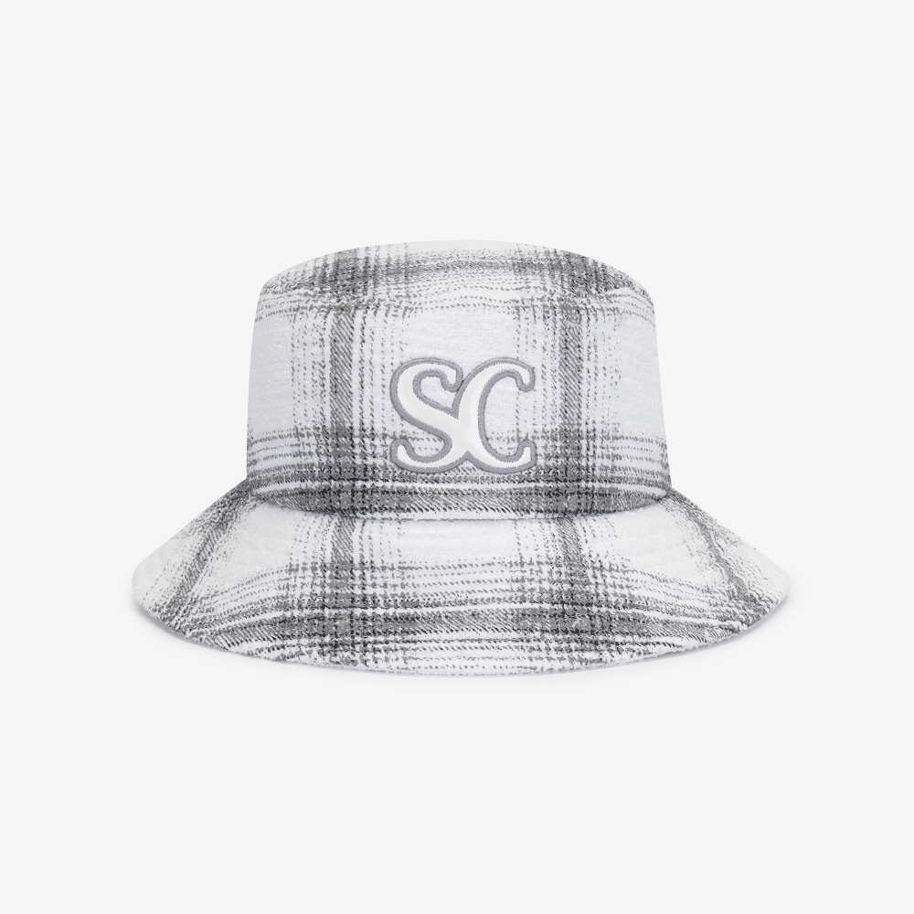 여성 SC 로고 체크 패턴 버킷햇_화이트