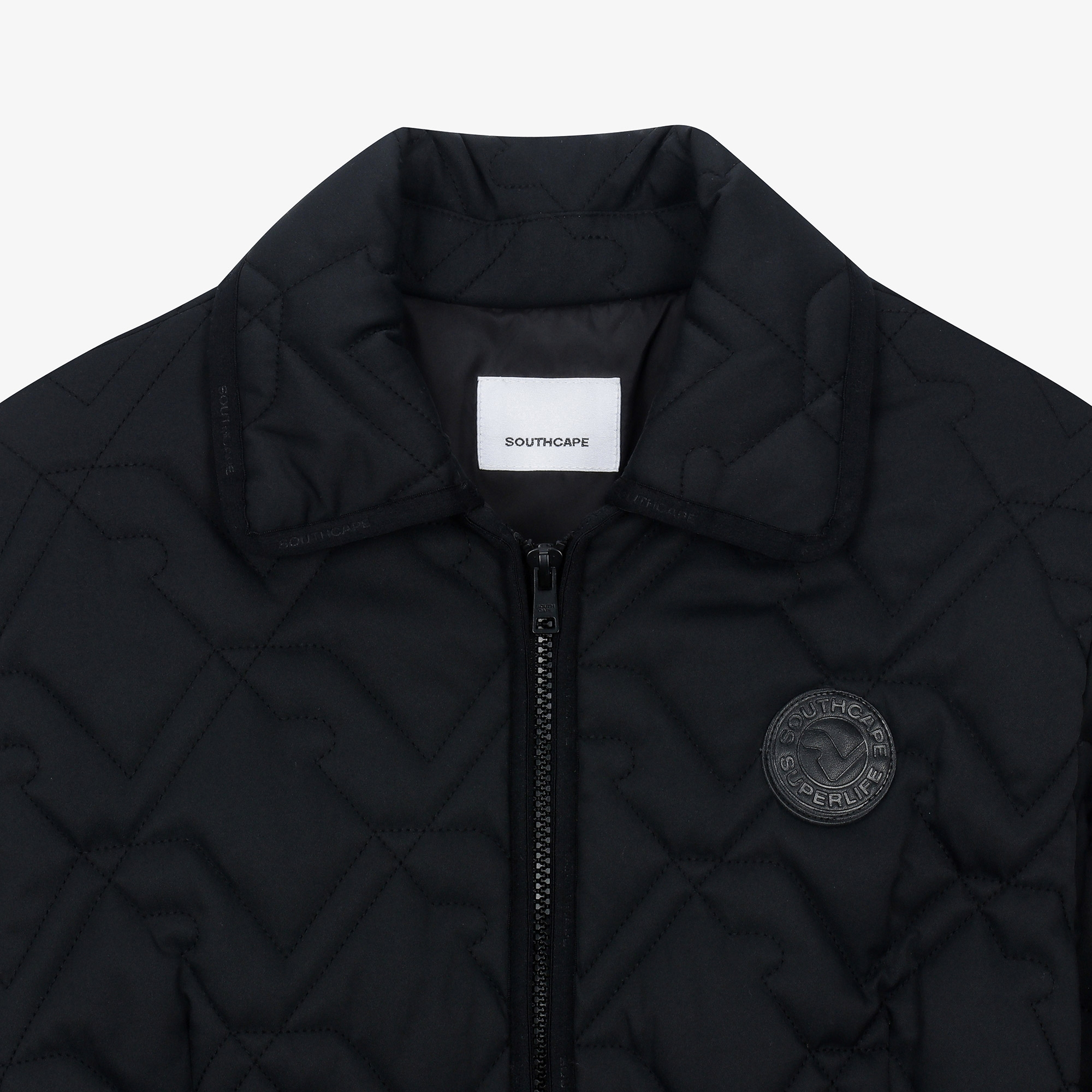 여성 볼란테 패턴 퀼팅 칼라 점퍼_블랙