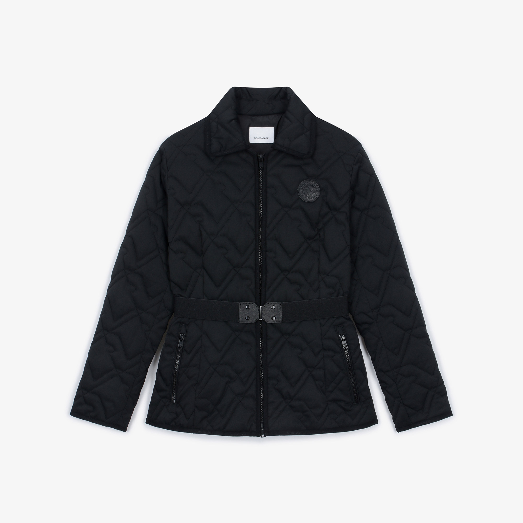 여성 볼란테 패턴 퀼팅 칼라 점퍼_블랙