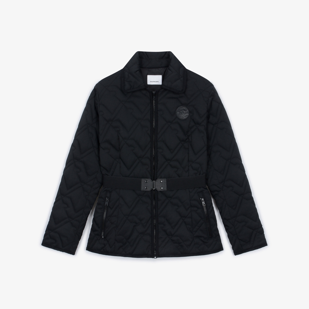 여성 볼란테 패턴 퀼팅 칼라 점퍼_블랙