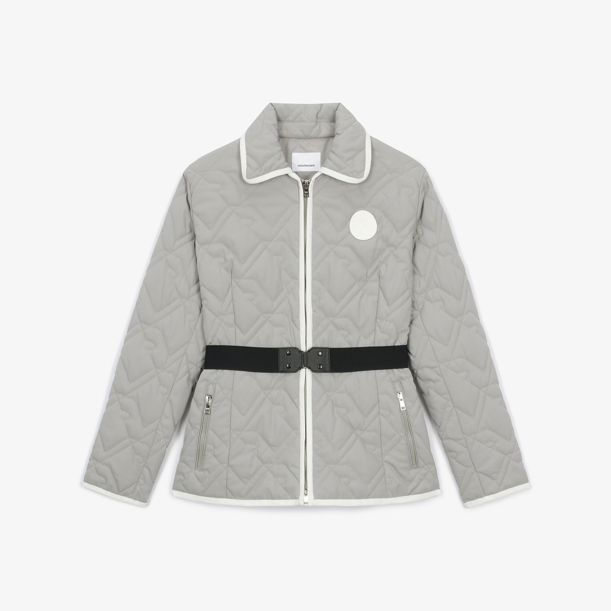 여성 볼란테 패턴 퀼팅 칼라 점퍼_세피아