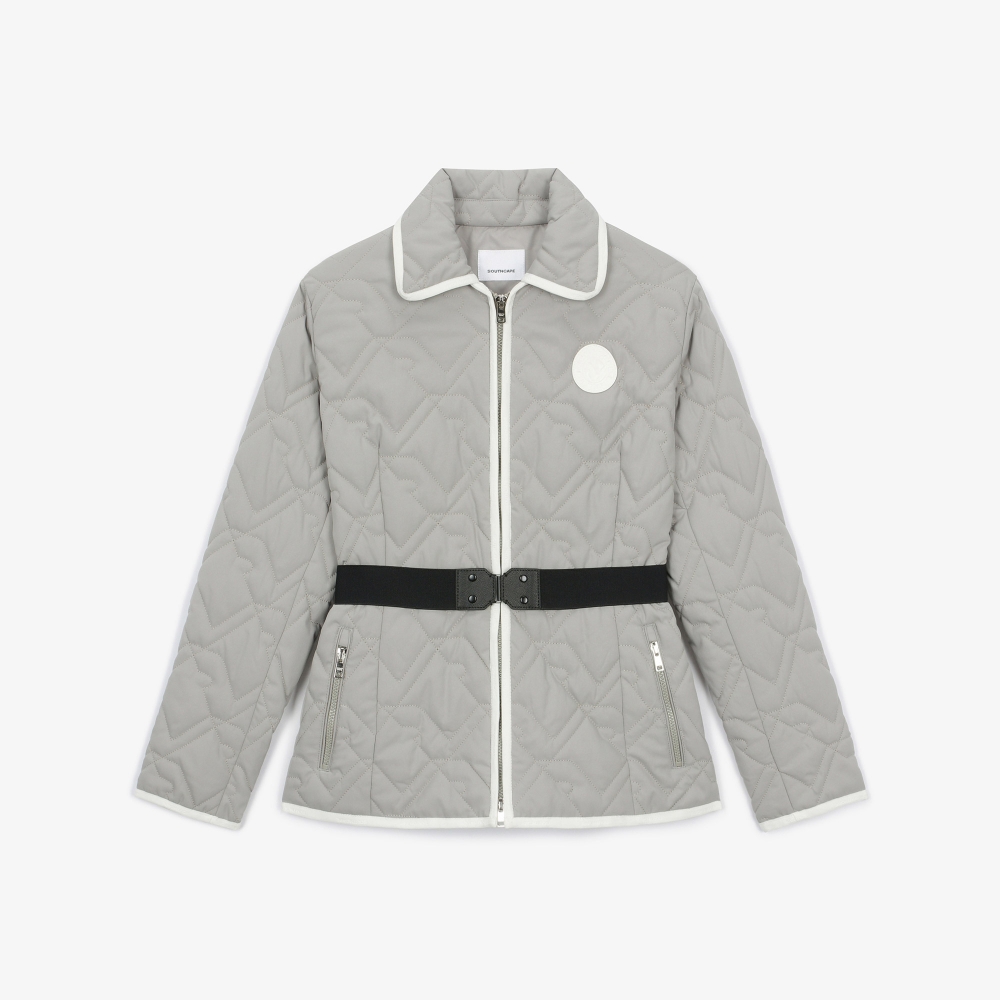 여성 볼란테 패턴 퀼팅 칼라 점퍼_세피아