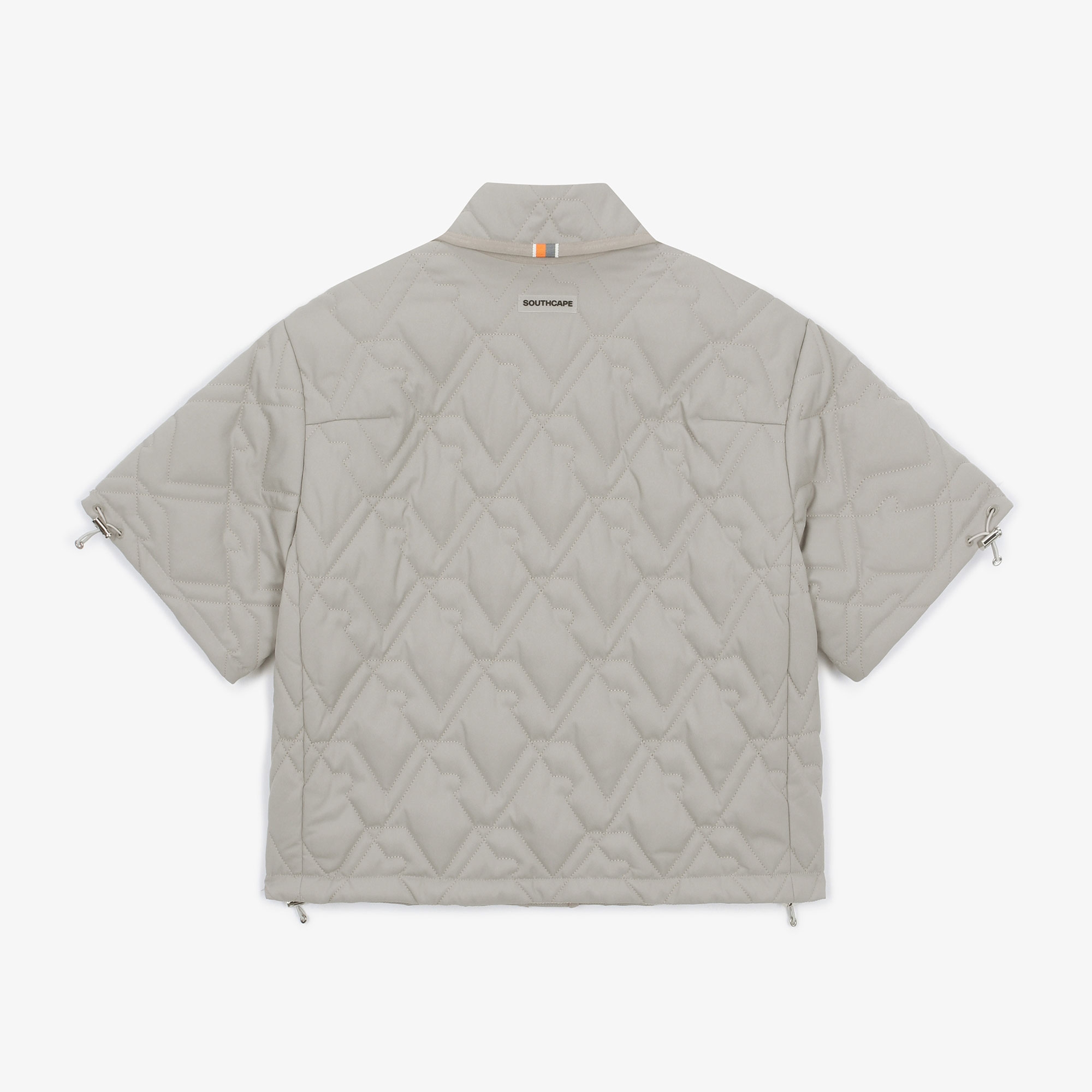 여성 볼란테 패턴 퀼팅 반팔 점퍼_세피아