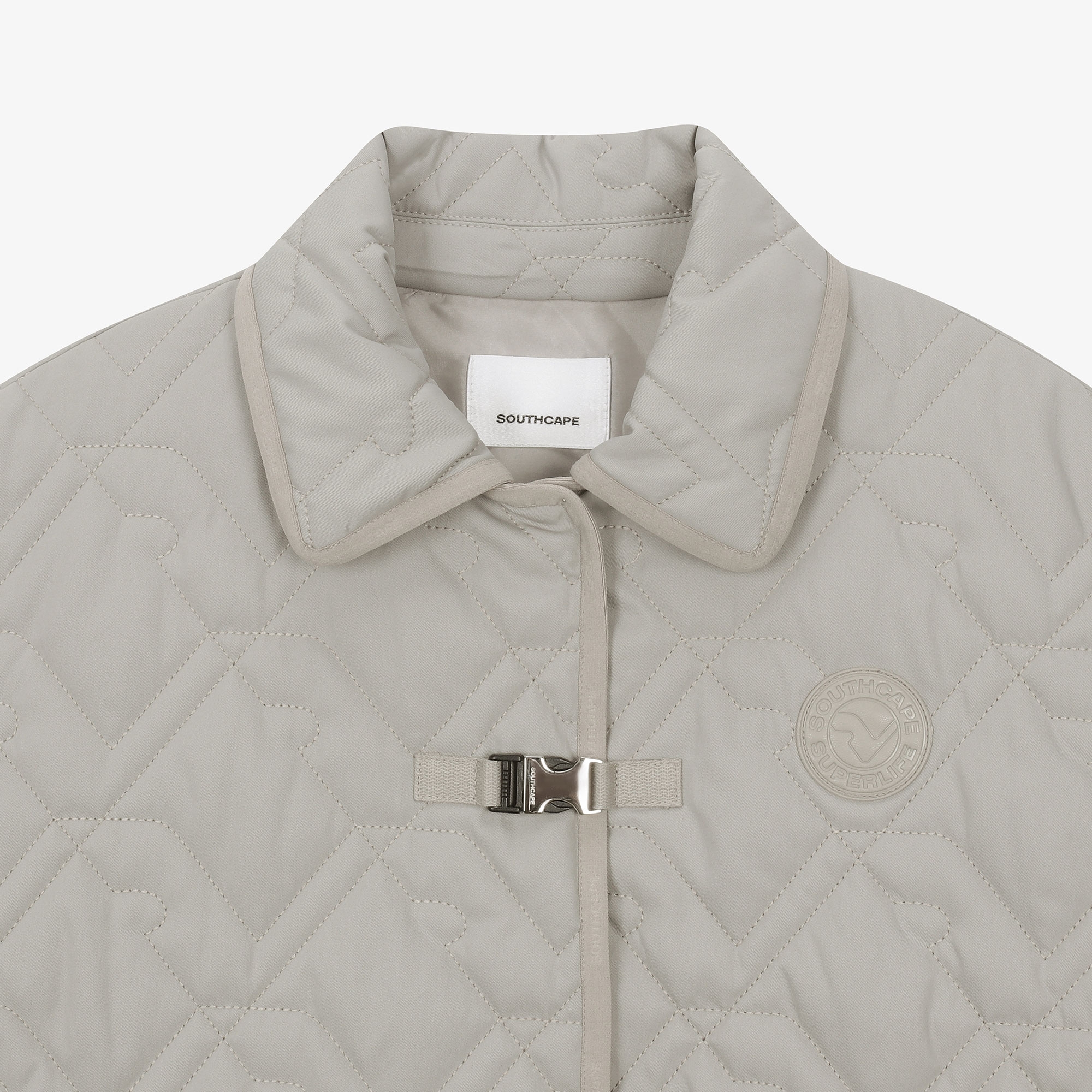 여성 볼란테 패턴 퀼팅 반팔 점퍼_세피아