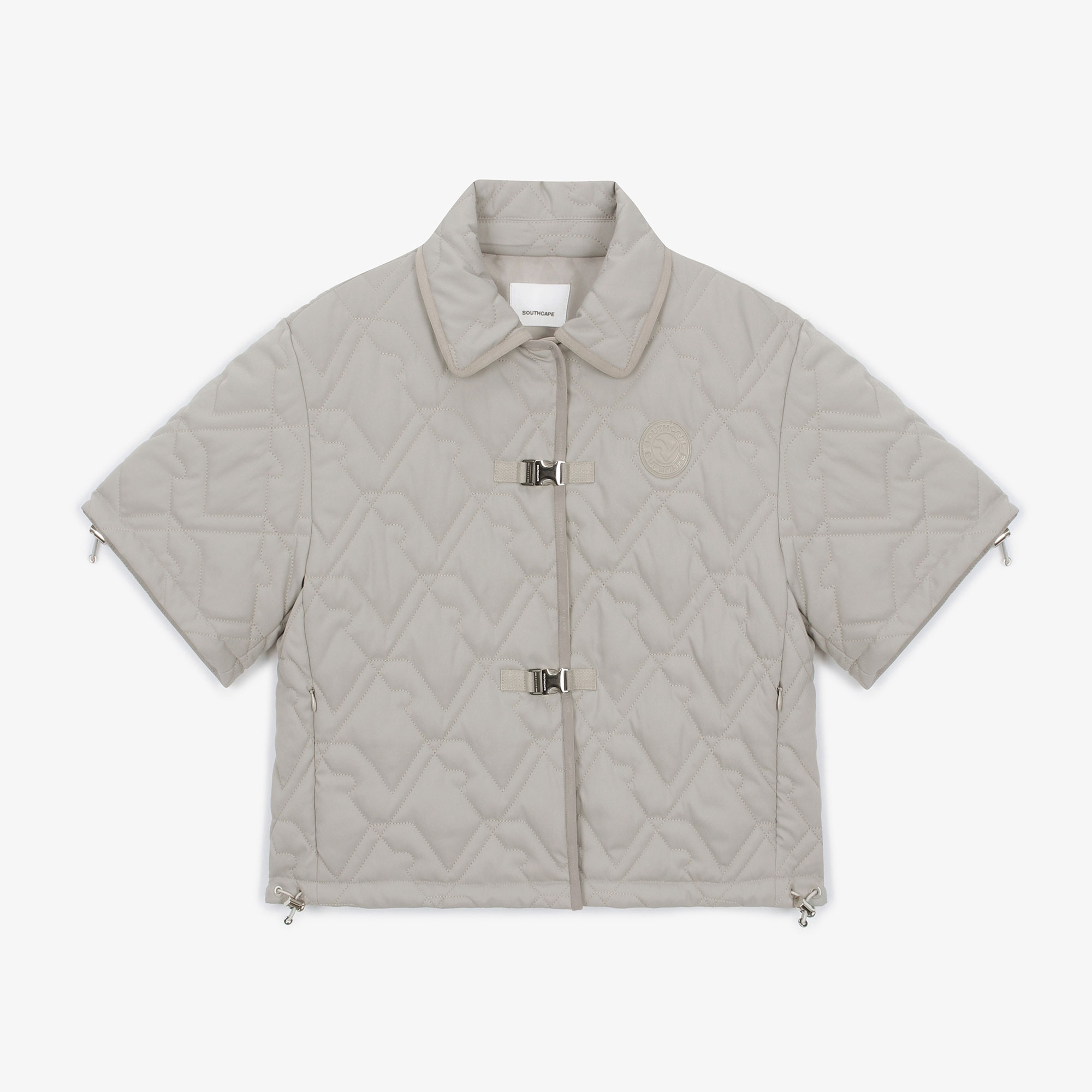 여성 볼란테 패턴 퀼팅 반팔 점퍼_세피아