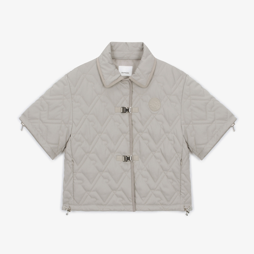 여성 볼란테 패턴 퀼팅 반팔 점퍼_세피아