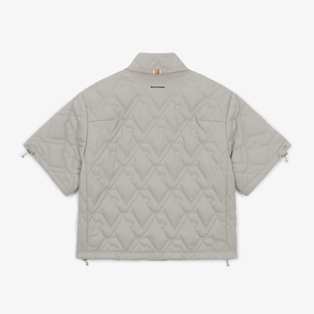 여성 볼란테 패턴 퀼팅 반팔 점퍼_세피아