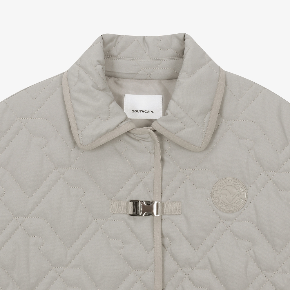 여성 볼란테 패턴 퀼팅 반팔 점퍼_세피아