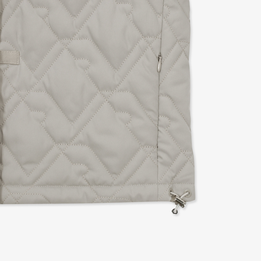 여성 볼란테 패턴 퀼팅 반팔 점퍼_세피아