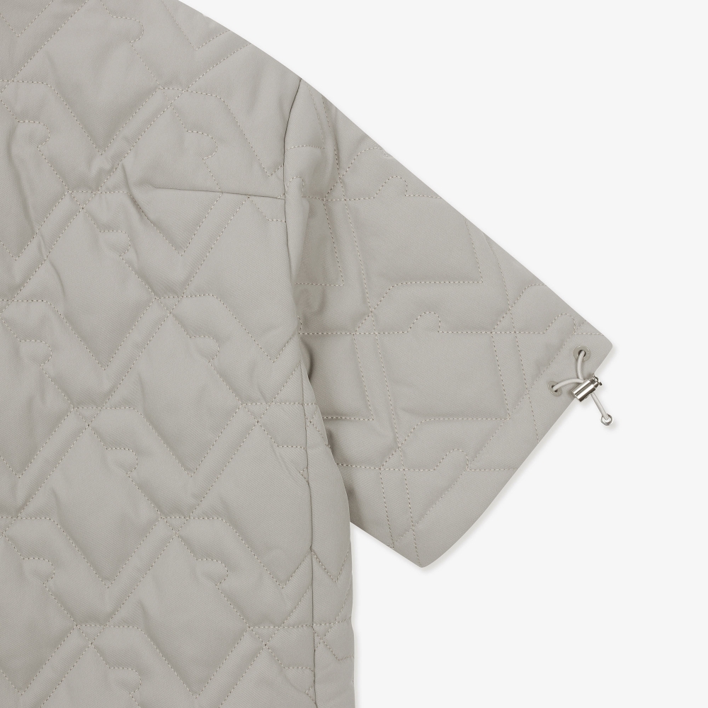 여성 볼란테 패턴 퀼팅 반팔 점퍼_세피아