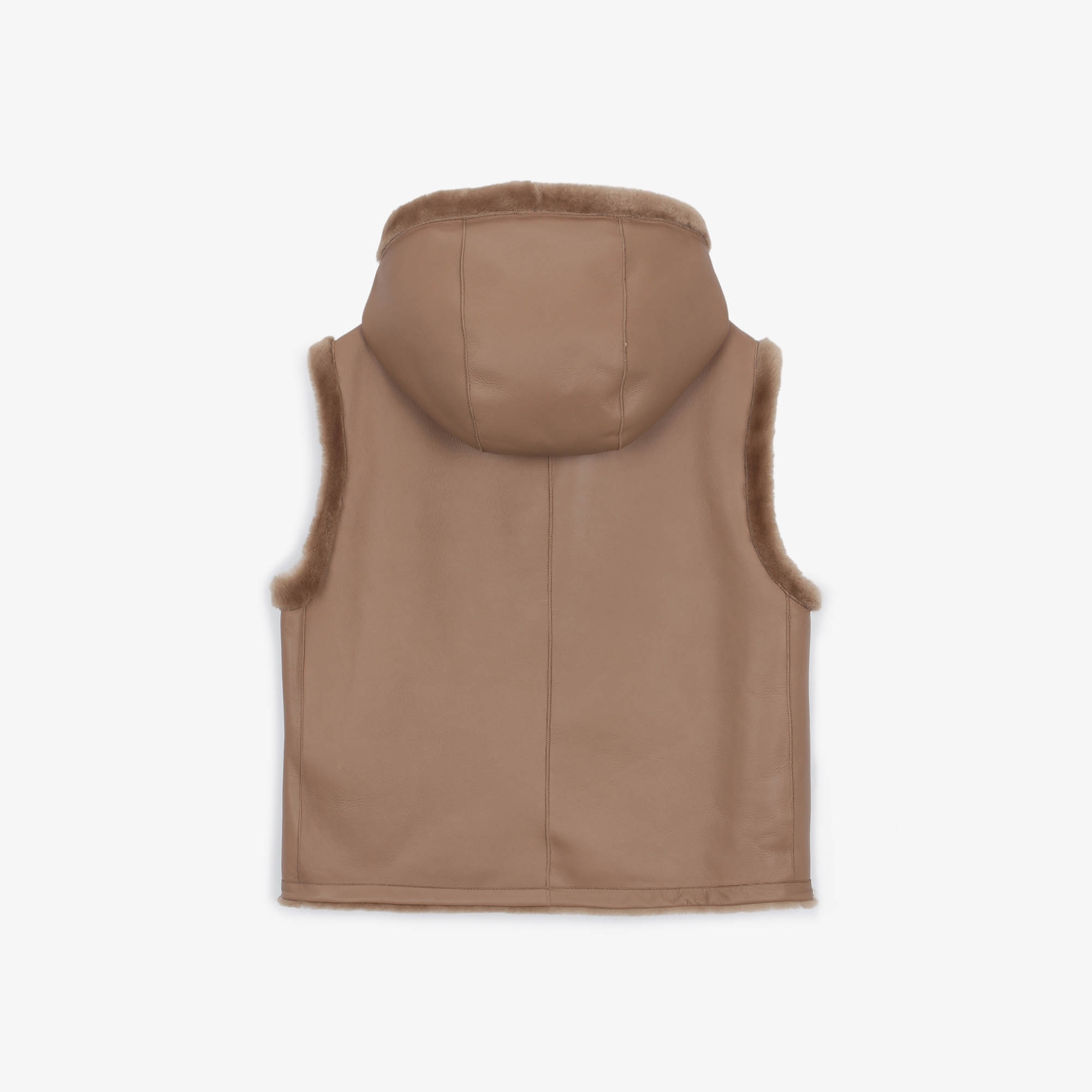 여성 무스탕 리버시블 후드 베스트_카멜