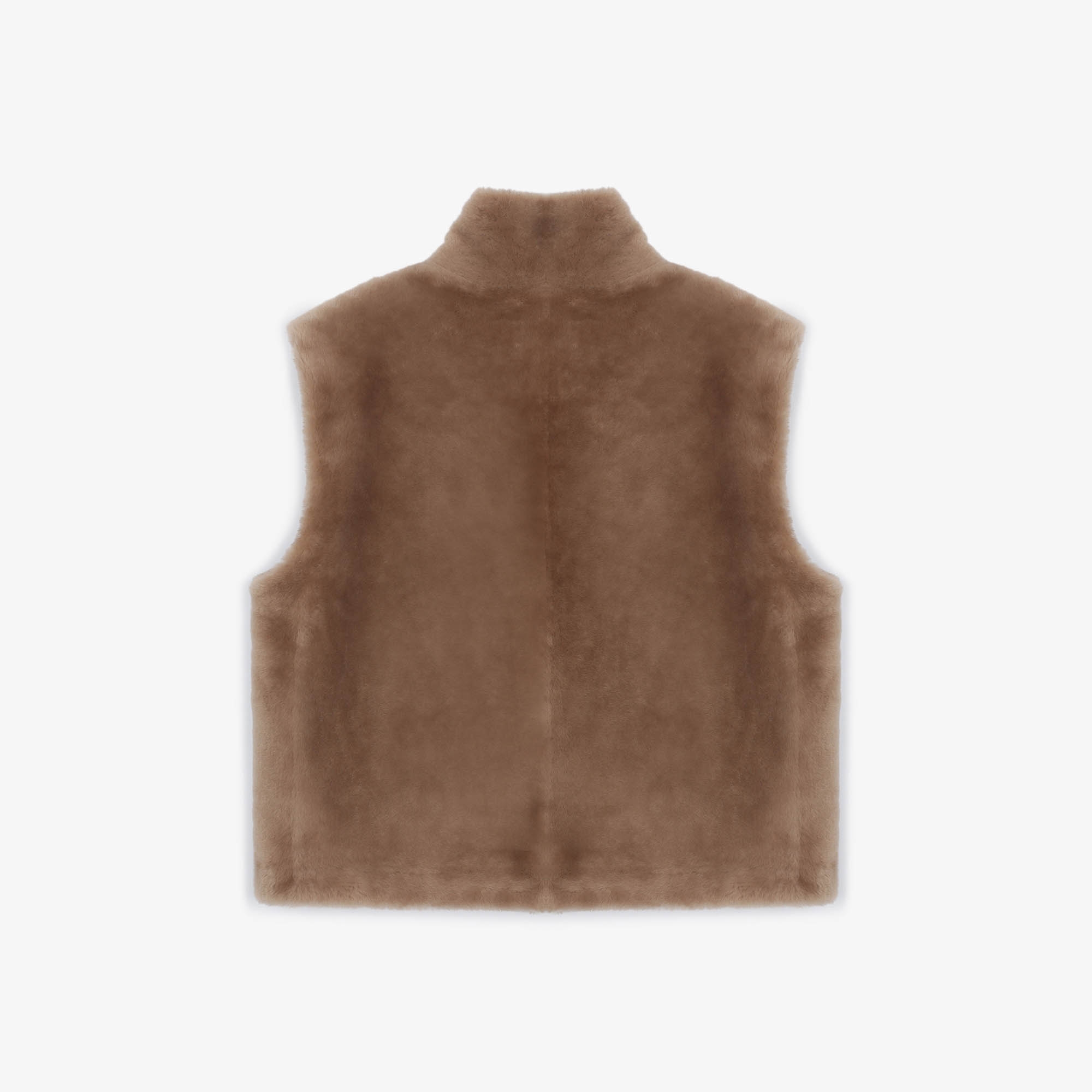 여성 무스탕 리버시블 후드 베스트_카멜