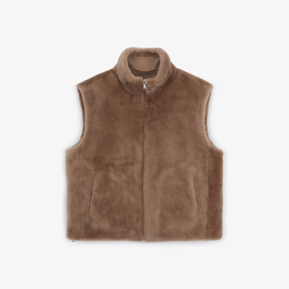 여성 무스탕 리버시블 후드 베스트_카멜