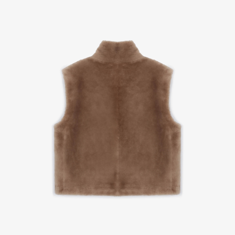 여성 무스탕 리버시블 후드 베스트_카멜