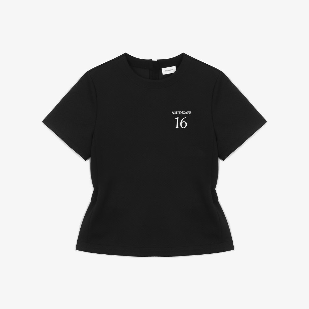 여성 16 로고 자카드 티셔츠_블랙