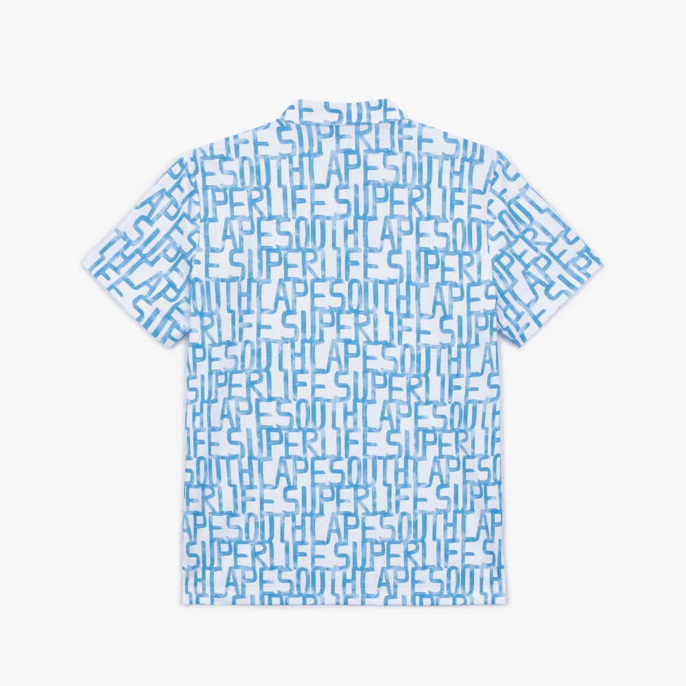 남성 24SS 드로잉 로고 패턴 반팔 티셔츠_블루
