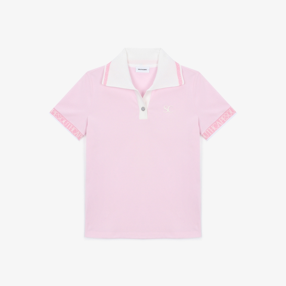 여성 SC 로고 칼라 배색 티셔츠_라이트 핑크