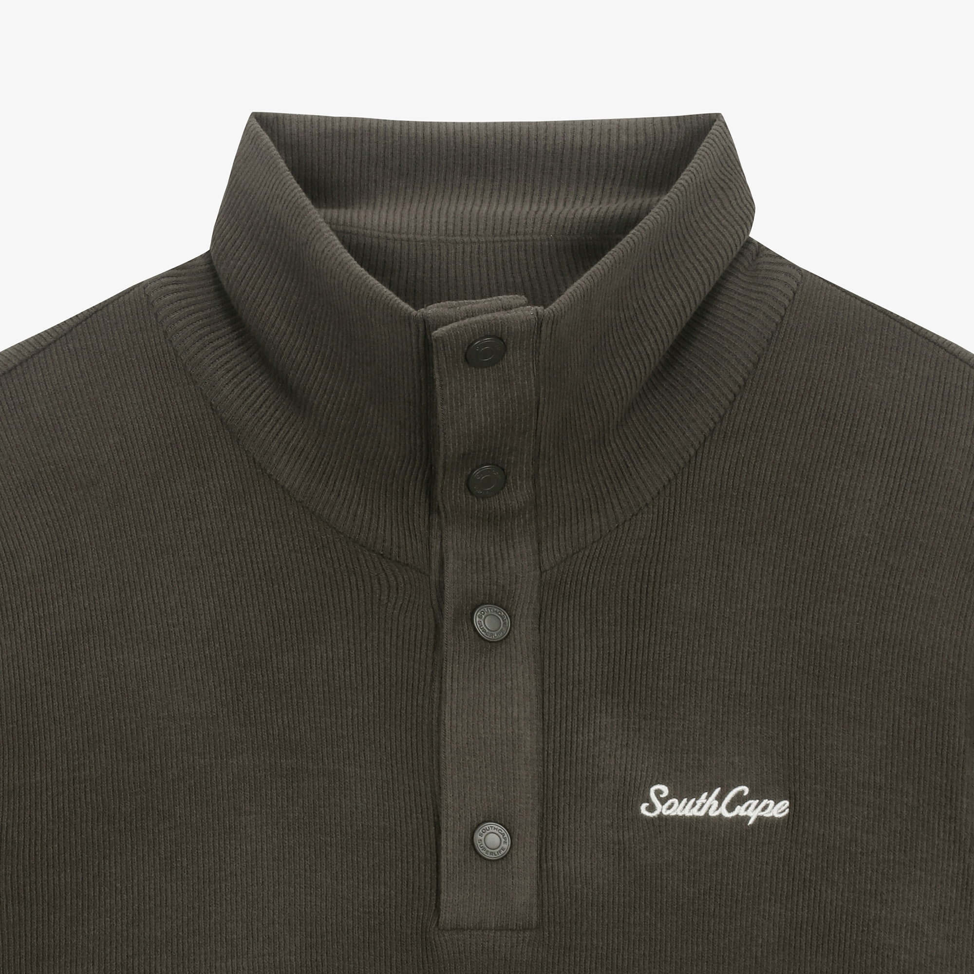 남성 하프 버튼 칼라 긴팔 티셔츠_세피아