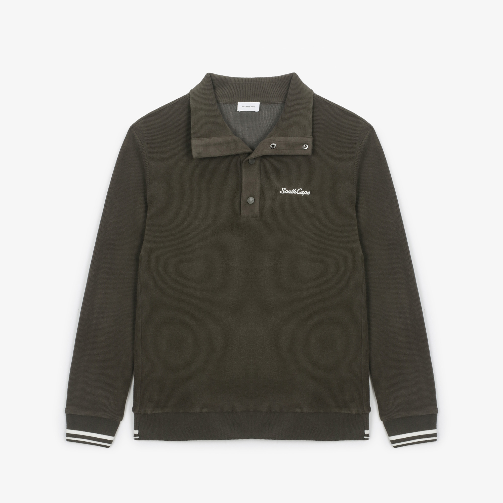 남성 하프 버튼 칼라 긴팔 티셔츠_세피아