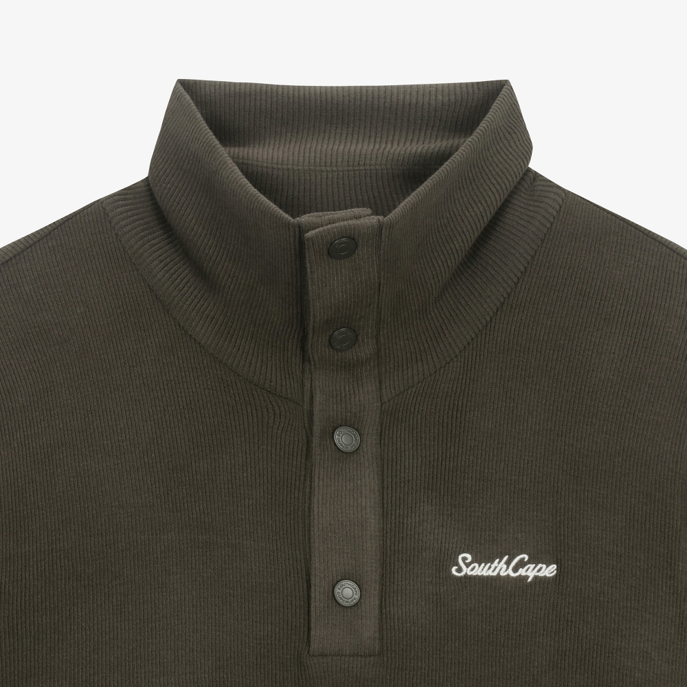 남성 하프 버튼 칼라 긴팔 티셔츠_세피아