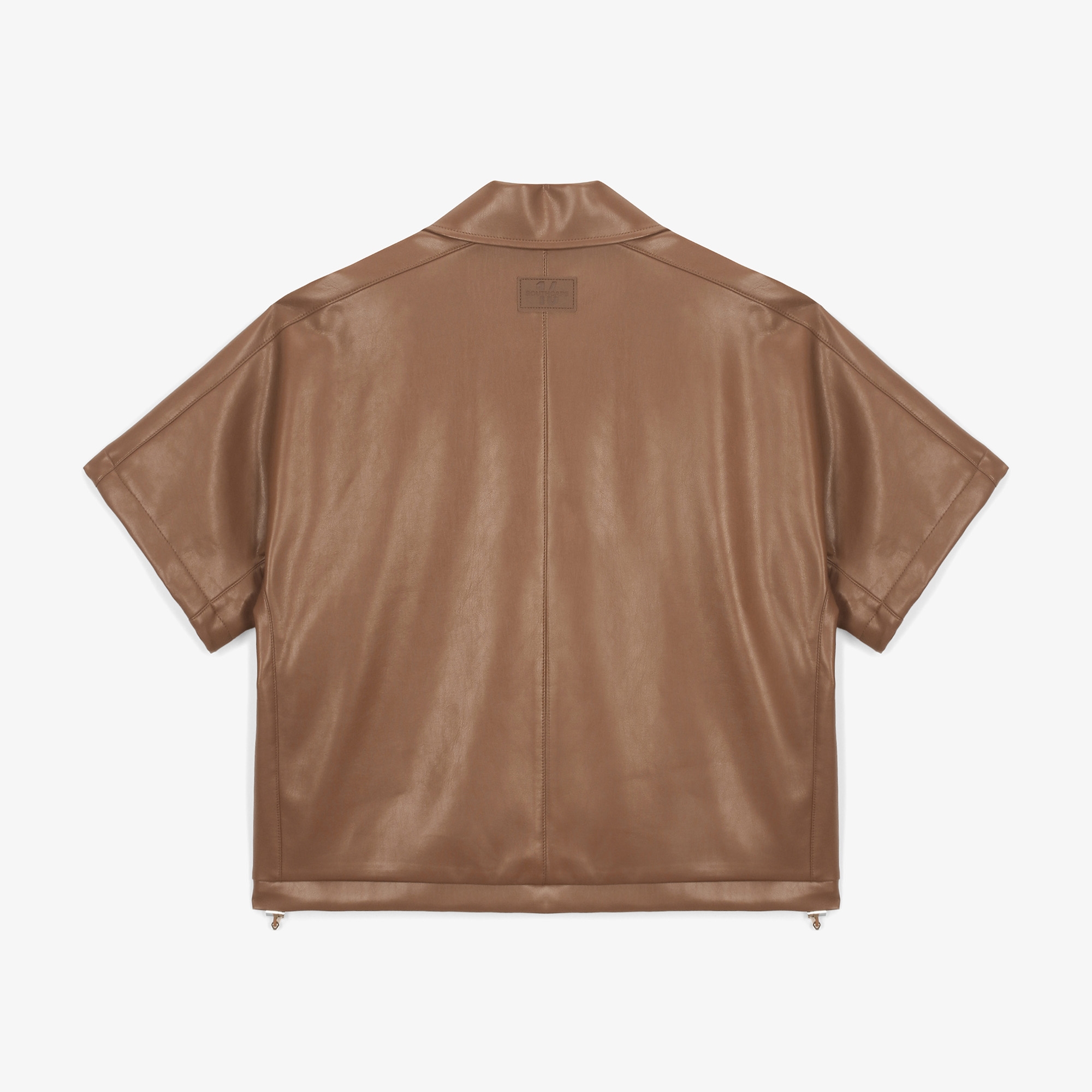 여성 에코 레더 빅 카라 반팔 점퍼_카멜