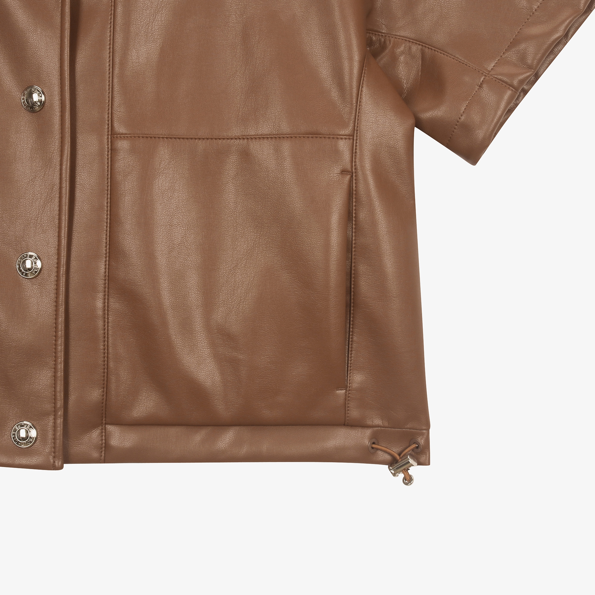 여성 에코 레더 빅 카라 반팔 점퍼_카멜