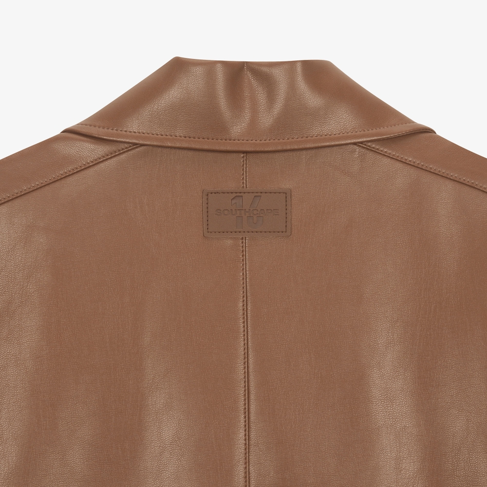 여성 에코 레더 빅 카라 반팔 점퍼_카멜