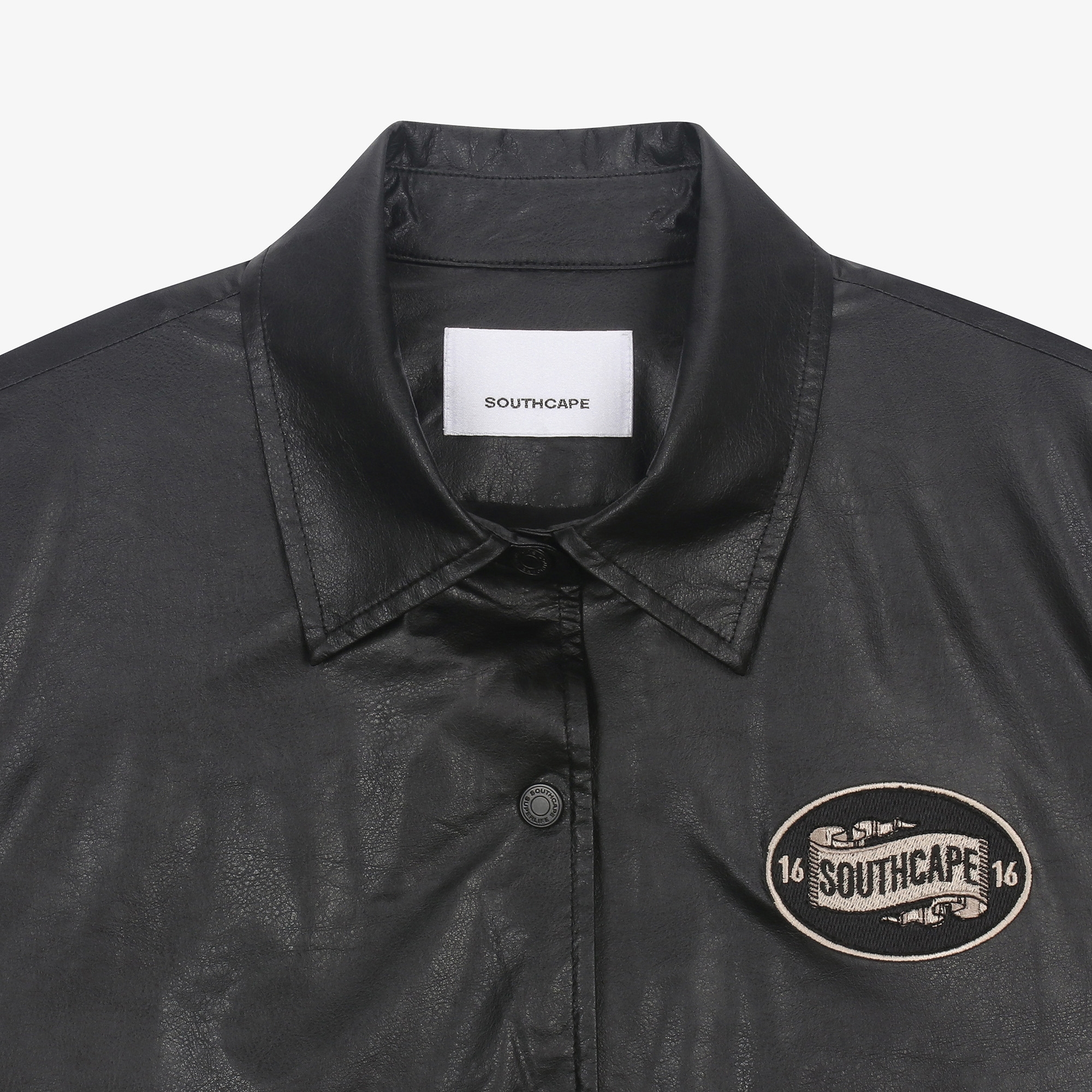 여성 에코 레더 반팔 점퍼_블랙