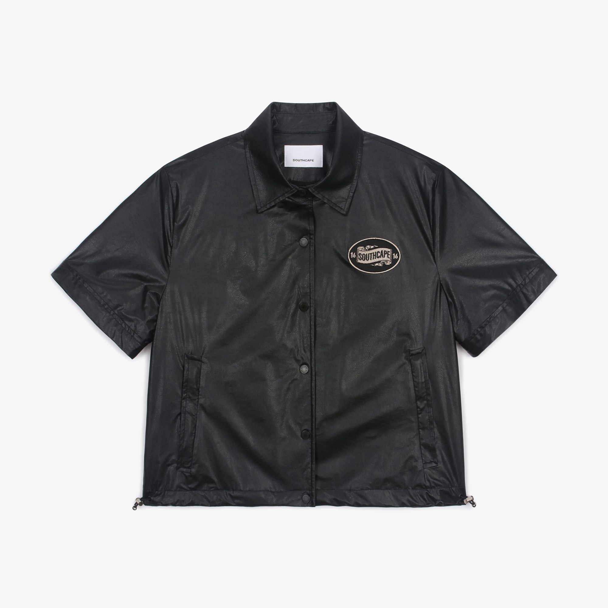 여성 에코 레더 반팔 점퍼_블랙