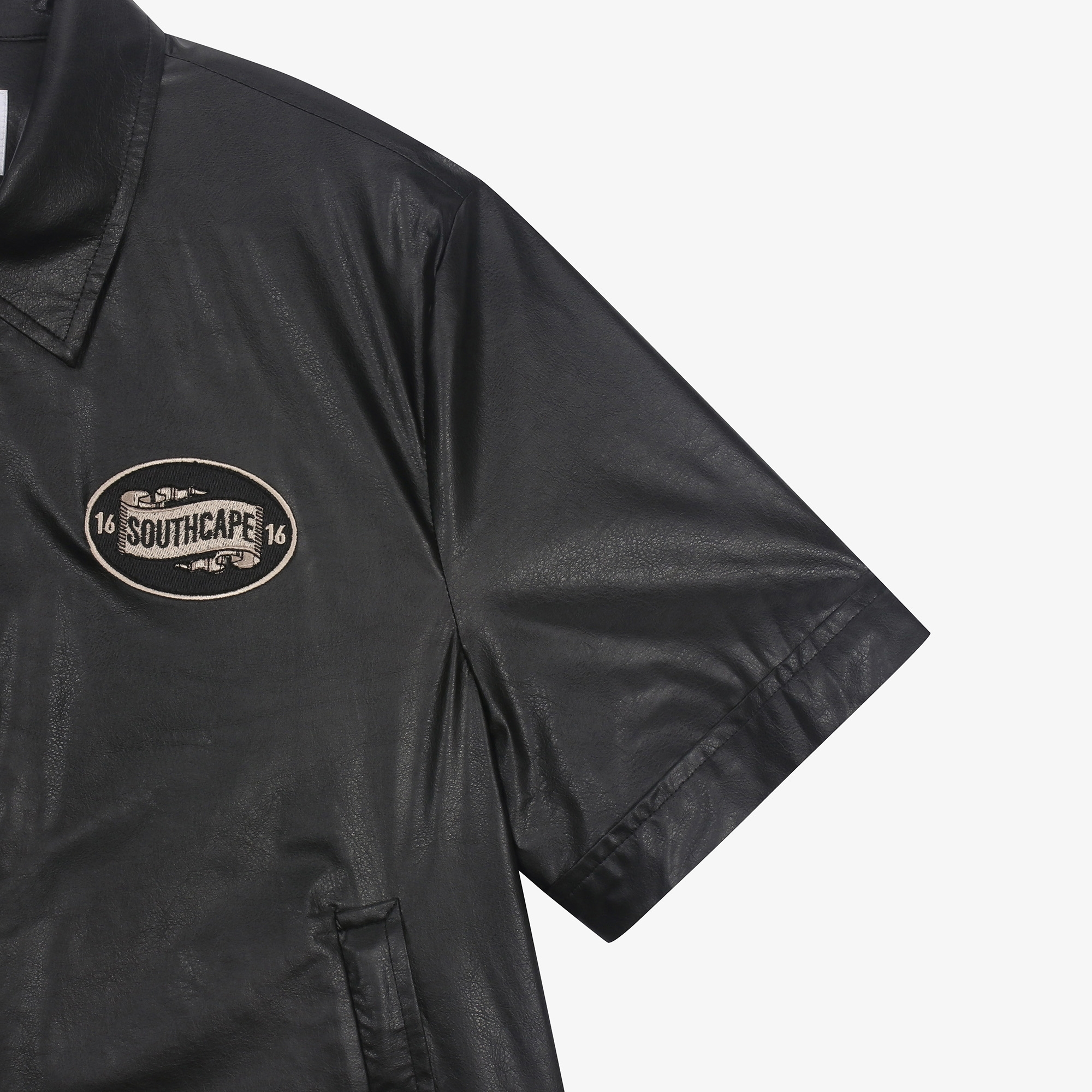 여성 에코 레더 반팔 점퍼_블랙