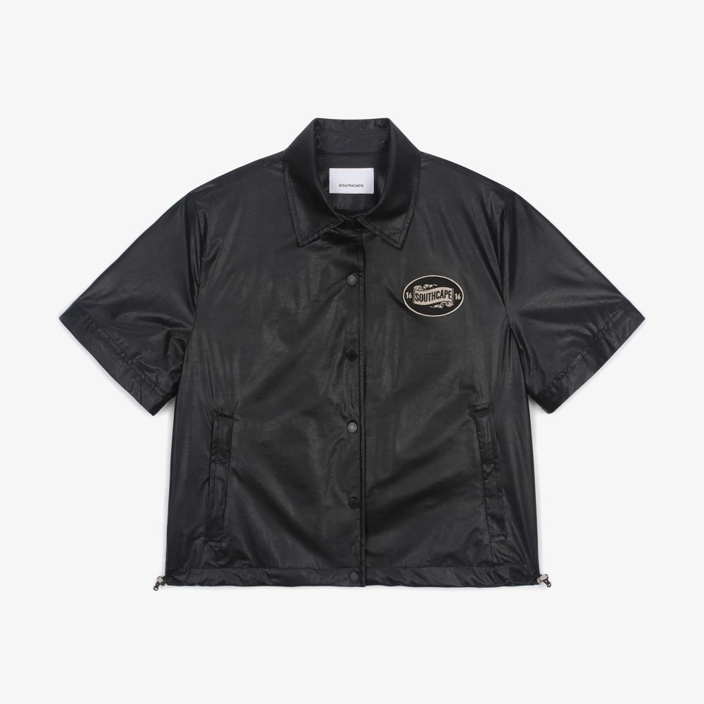 여성 에코 레더 반팔 점퍼_블랙