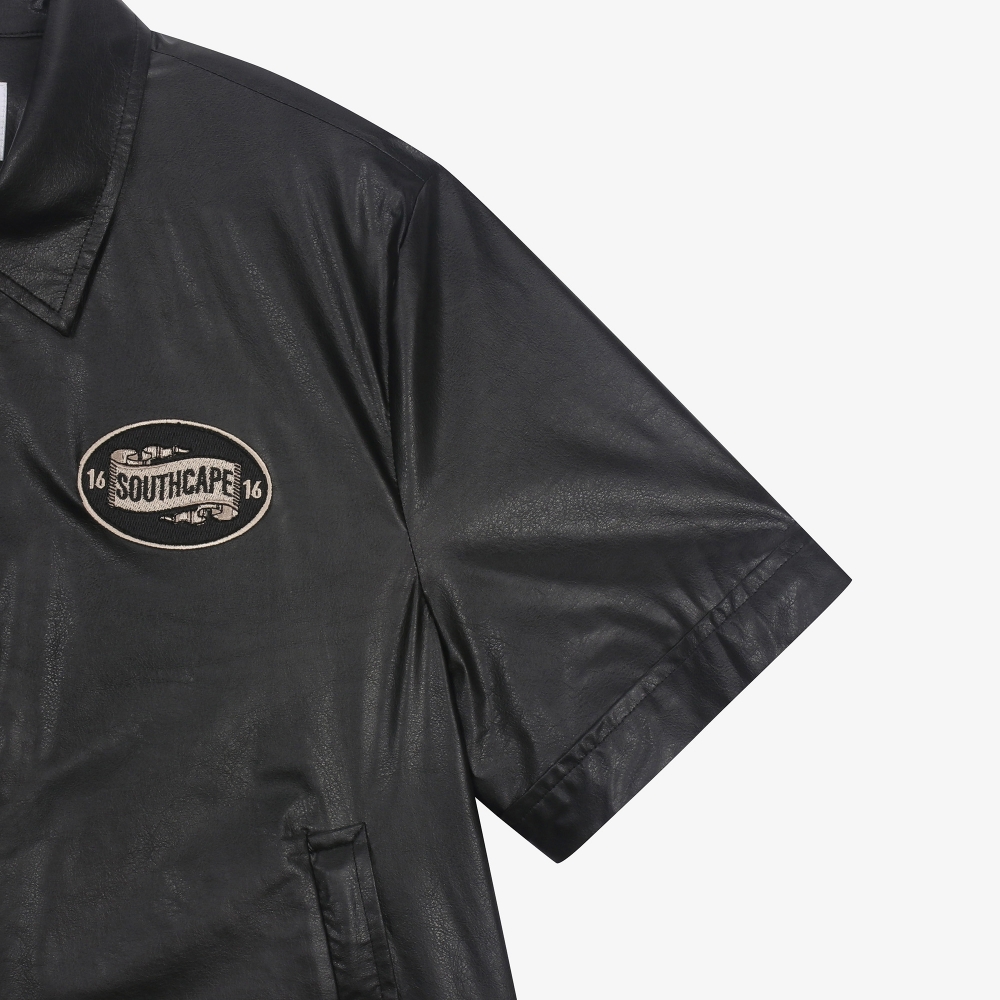 여성 에코 레더 반팔 점퍼_블랙