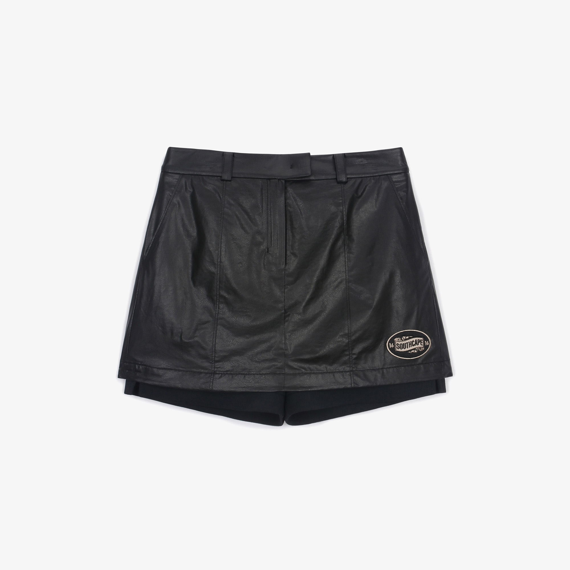 여성 에코 레더 히든 숏츠 스커트_블랙