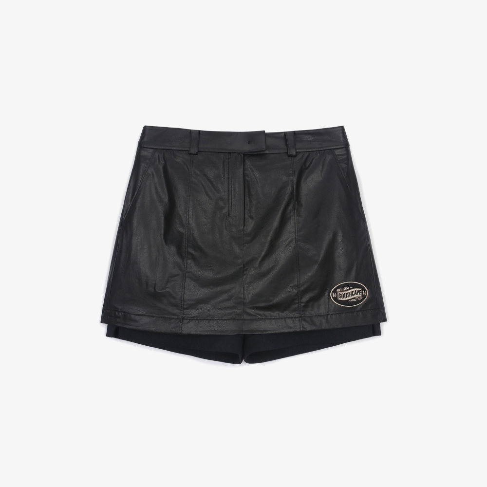 여성 에코 레더 히든 숏츠 스커트_블랙