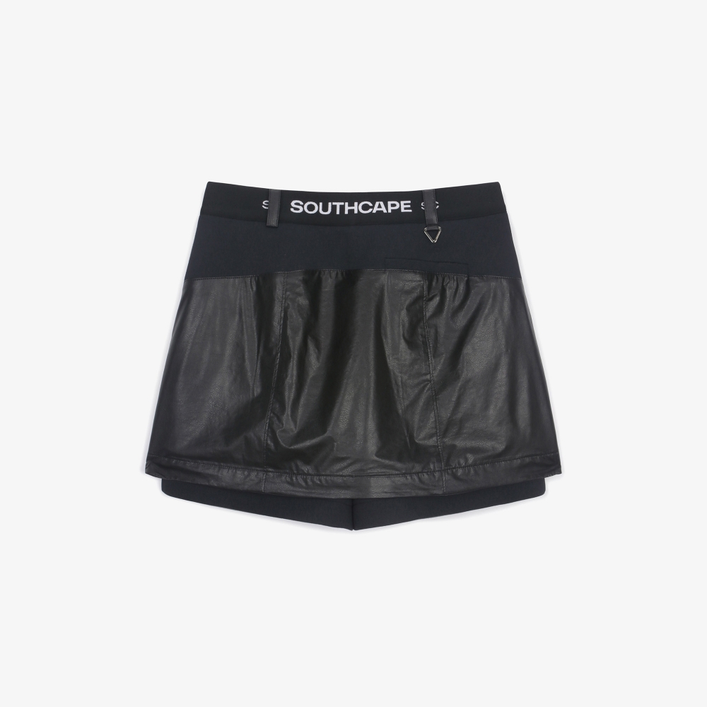 여성 에코 레더 히든 숏츠 스커트_블랙