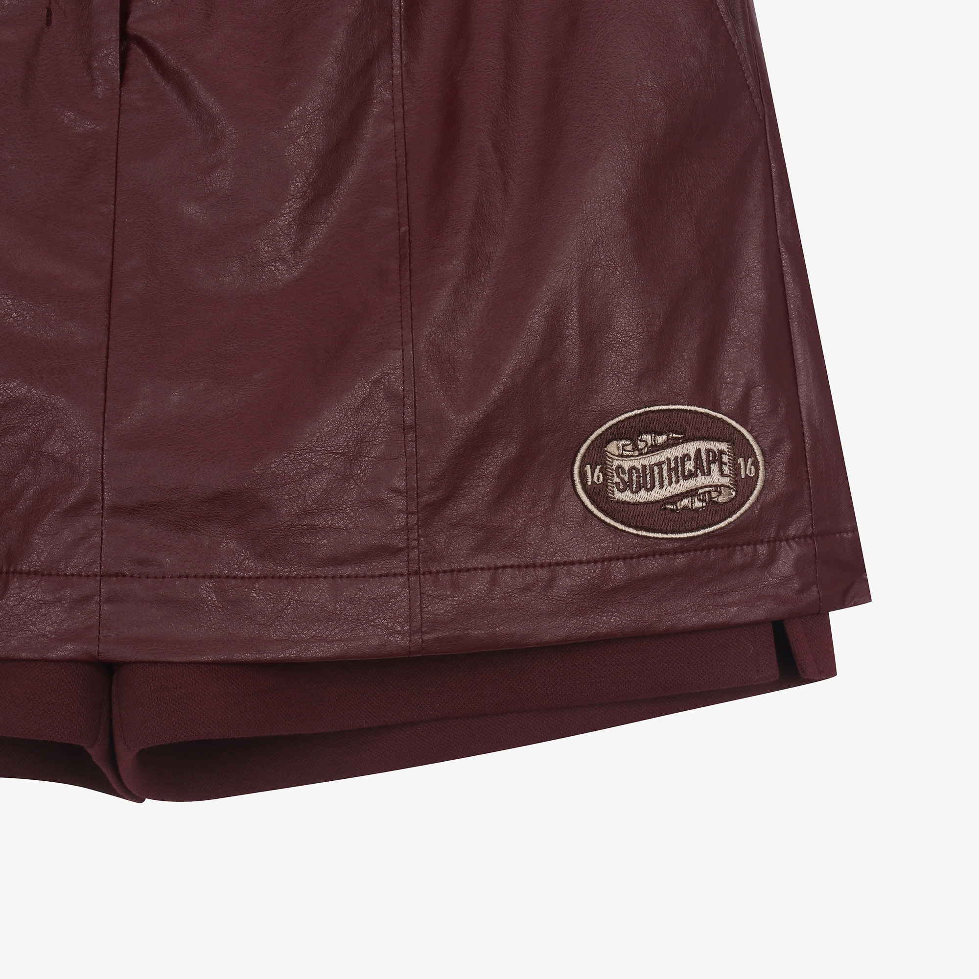 여성 에코 레더 히든 숏츠 스커트_와인